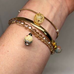 Vintage Upcycle Shushin Stone Gold Tone Bracelet Stack